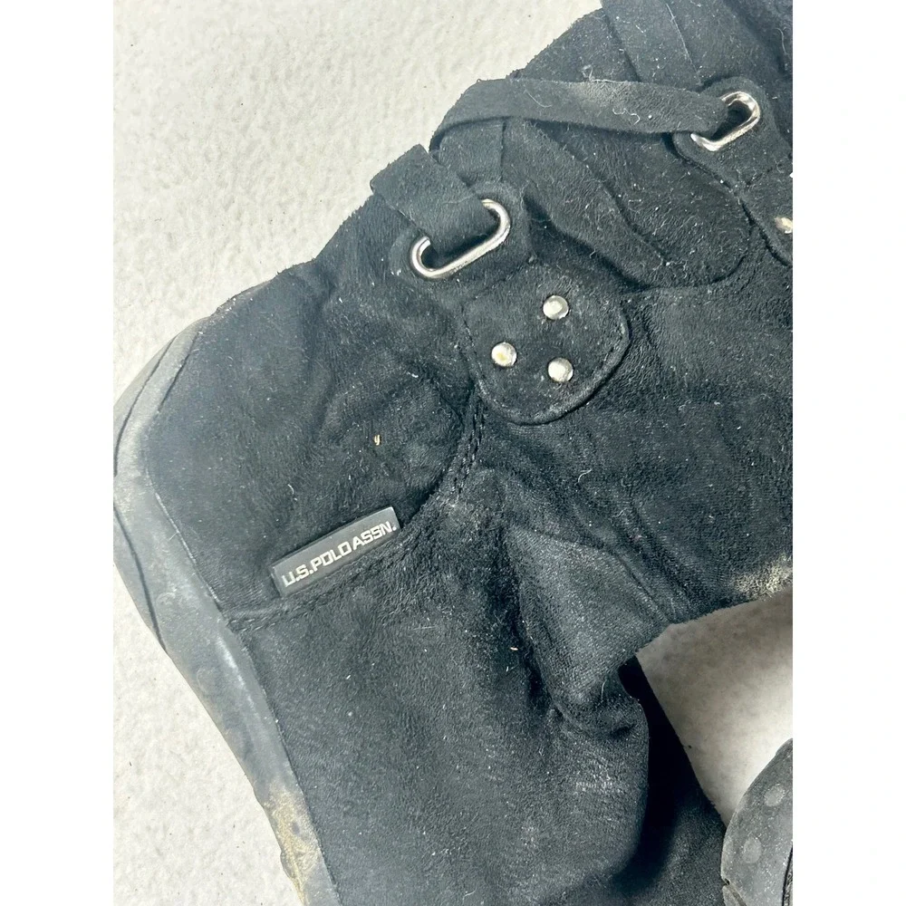 U.S. Polo Assn. Winter Boots Kids 12 Black Cozy Faux Fur Trim Buckle Detail